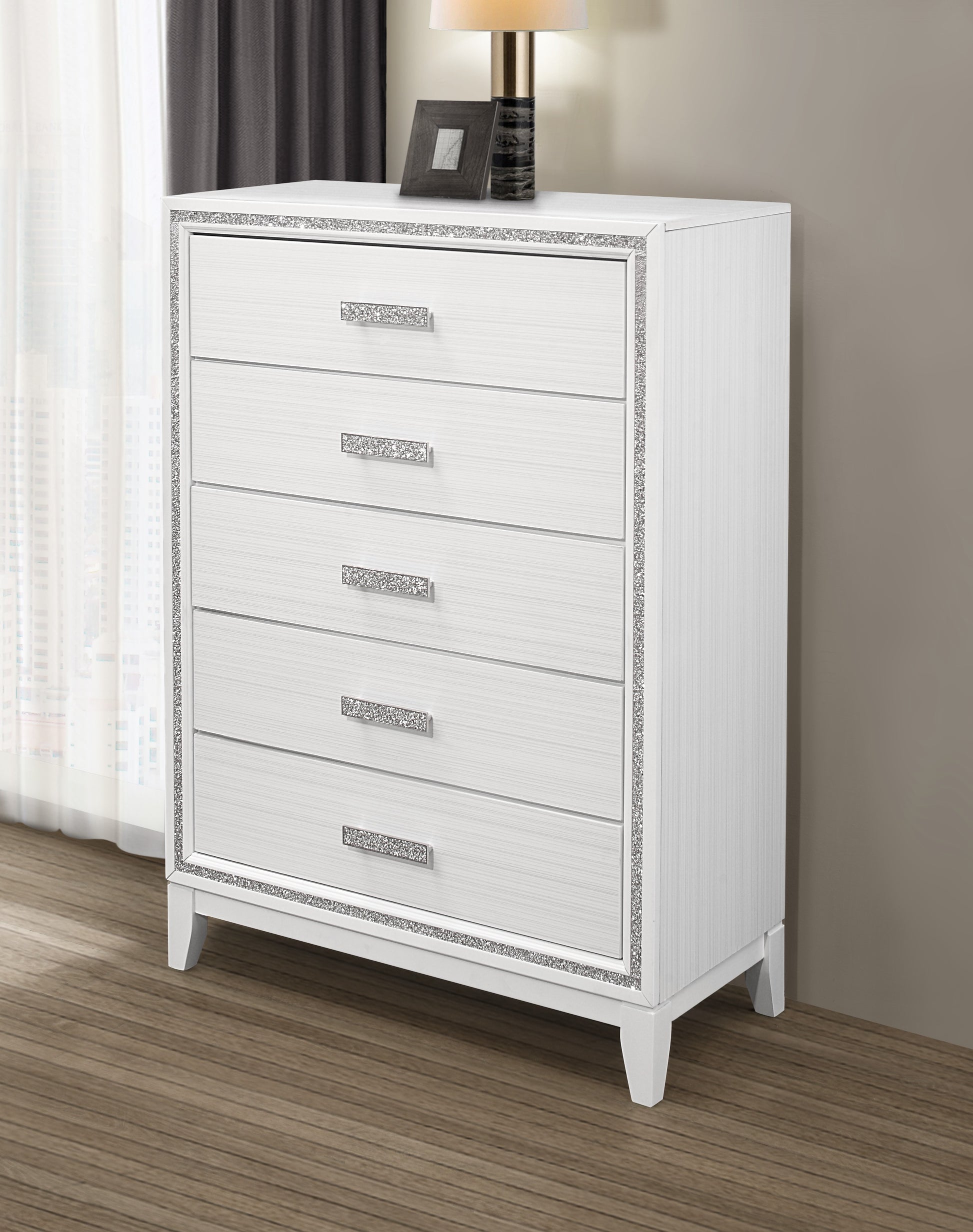 Almera Glitter White Chest White Rubber Wood