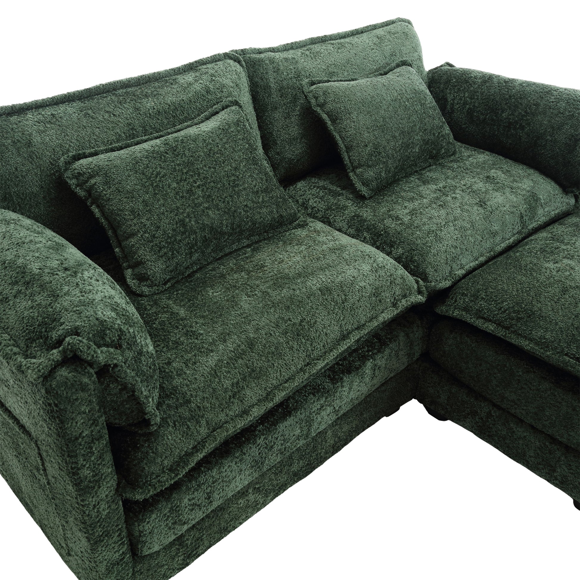 United We Win Chenille Fabric, Removable Armrests With Side Pockets, High Density Sponge Filling, Oversized Double Sofa With Footstool Emerald Chenille 2 Seat