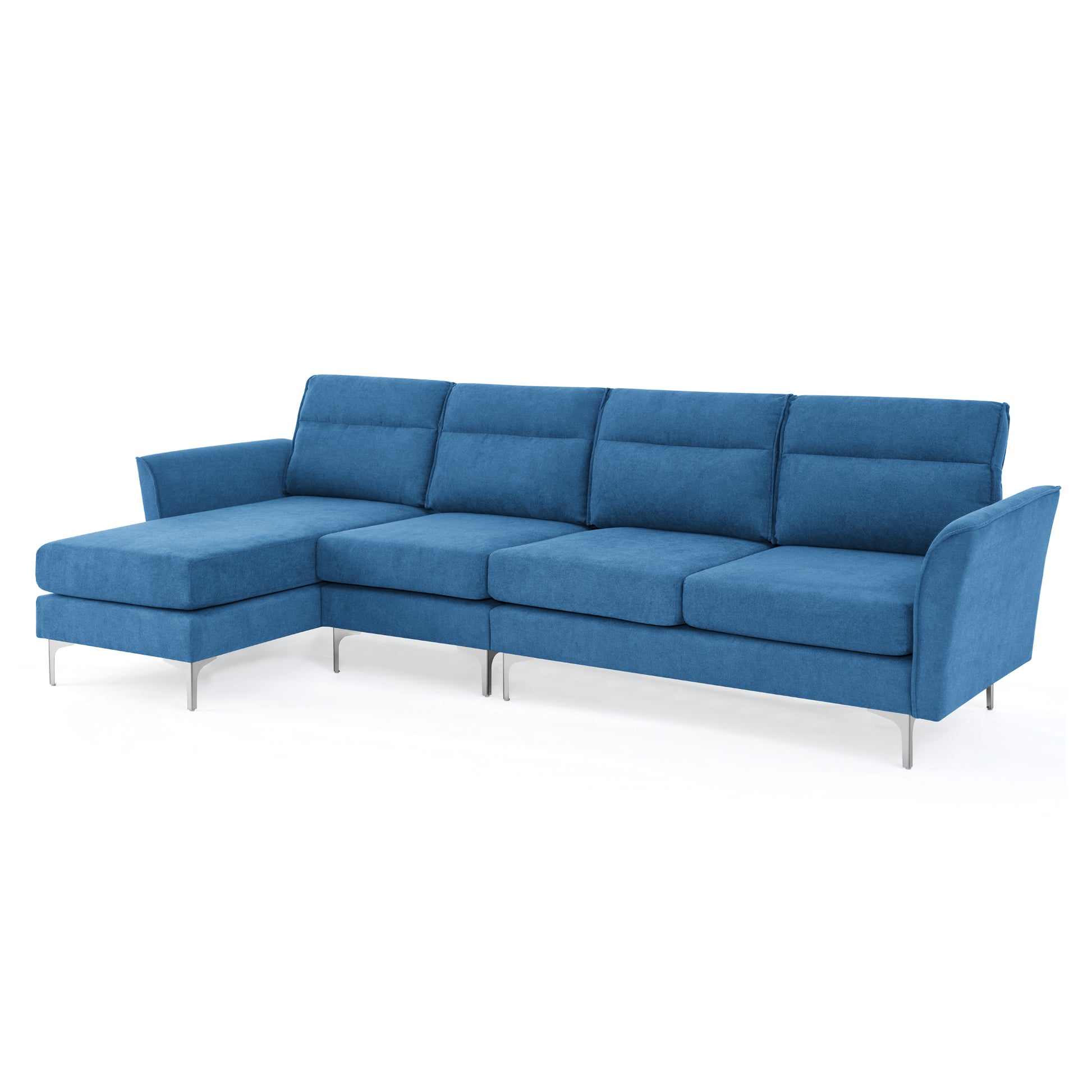 Modern Sofa 3 Seat Couch With Stainless Steel Trim And Metal Legs For Living Room,Package Compression Sofa Technology,Navy Blue Navy Blue Foam 5 Seat