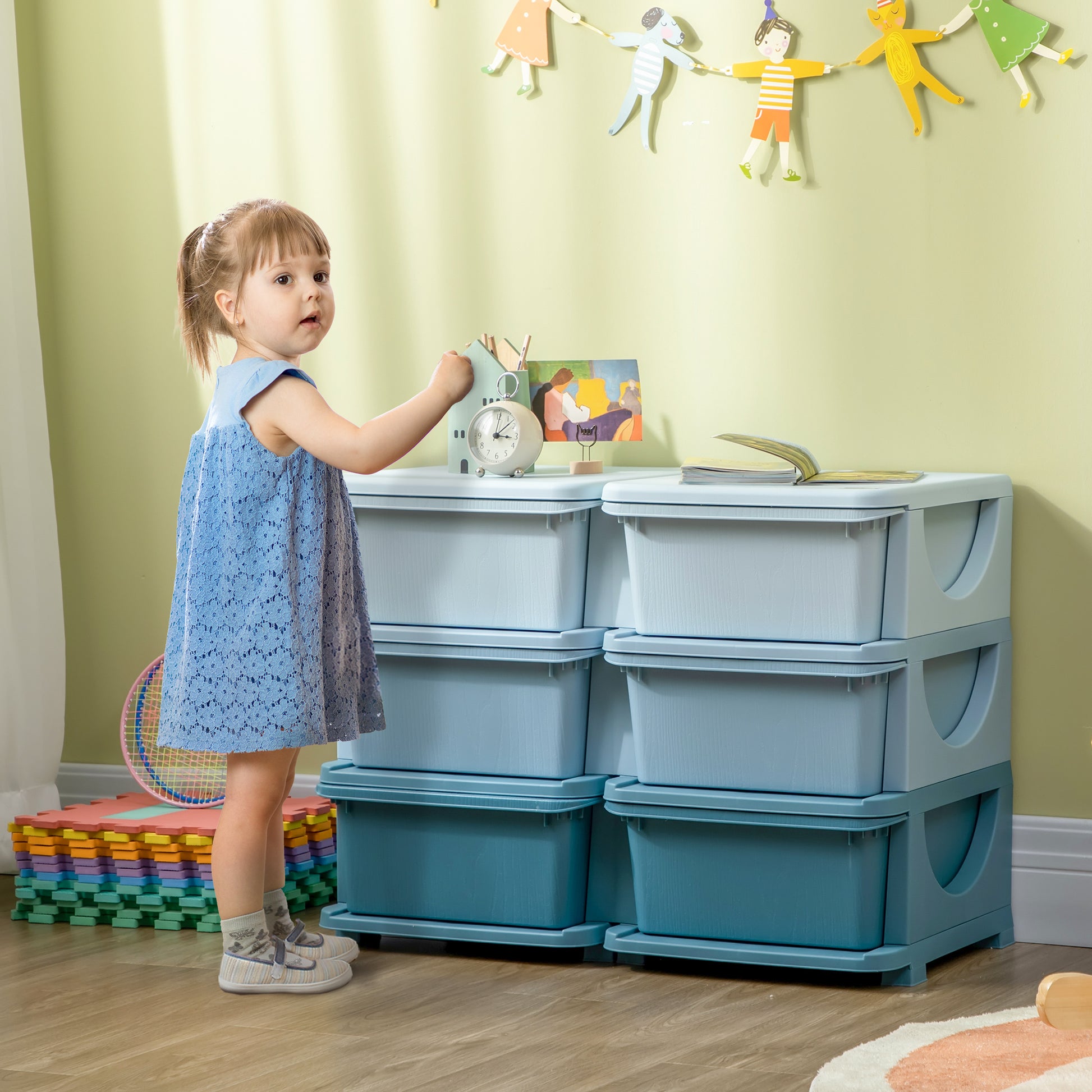 Qaba Tier Kids Storage Unit, Drawer Chest Toy Organizer Plastic Bi