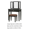 Wooden Vanity Set With 3 Sided Mirror And Padded Stool, Black Black Solid Wood