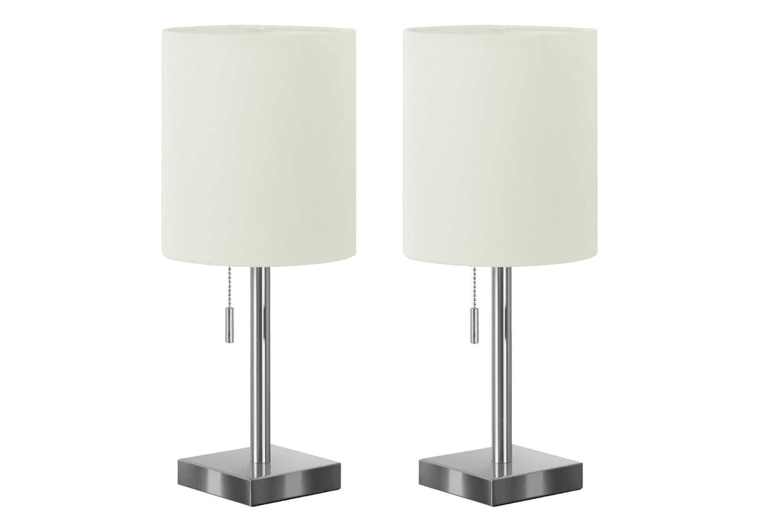 Lighting, Set Of 2, 17"H, Table Lamp, Usb Port Included, Nickel Metal, Ivory Cream Shade, Contemporary Silver Metal