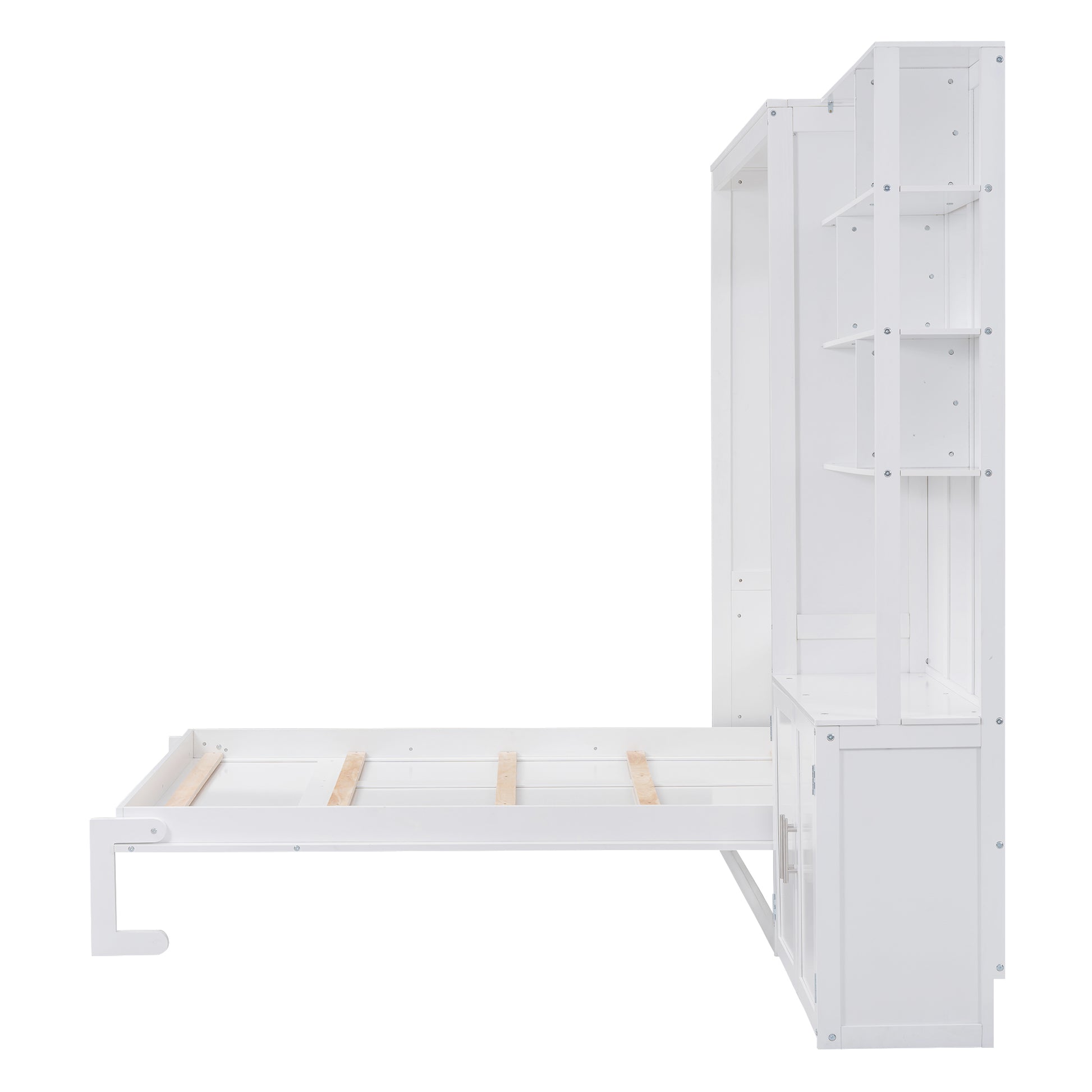 Full Size Murphy Bed With Multiple Storage Shelves And A Cabinet, White Box Spring Not Required Full White Wood Bedroom Murphy Solid Wood Mdf