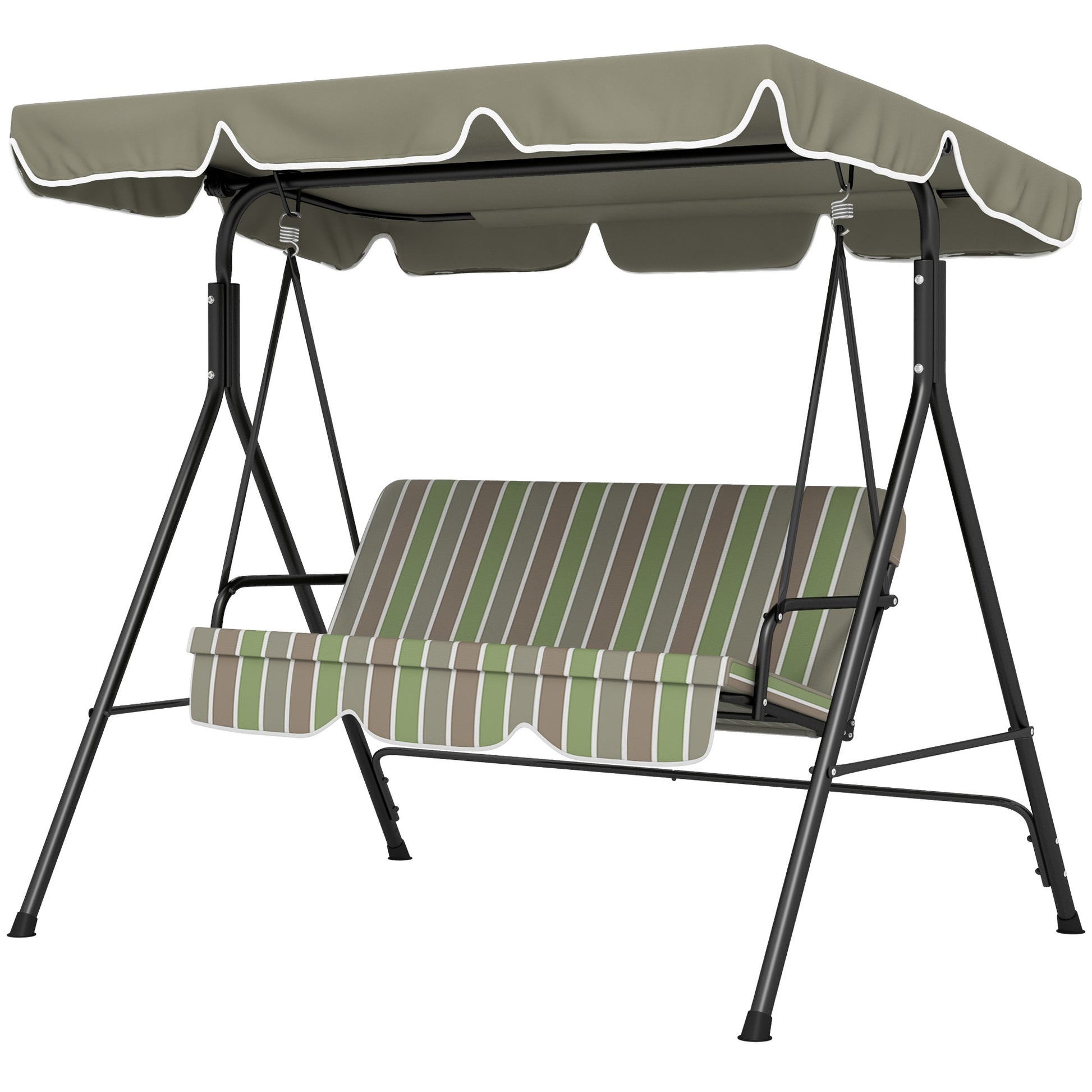 Outsunny 3 Seat Outdoor Patio Swing Chair With Removable Cushion, Steel Frame Stand And Adjustable Tilt Canopy For Patio, Garden, Poolside, Balcony, Backyard, Beige & Green Multicolor Steel