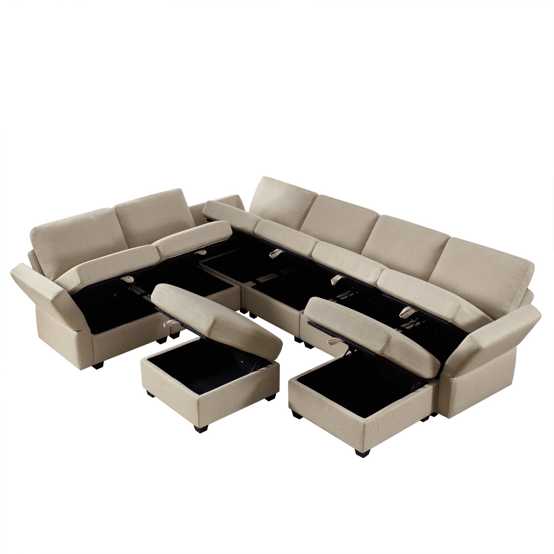 Modular Sectional Sofa With Storage Seat Oversized U Shaped Couch With Reversible Chaise Sofa Set With Ottoman,Ultimate Comfort 6 8 Seater Couches With Adjustable Arms And Backs For Living Room Beige Beige Polyester 6 Seat