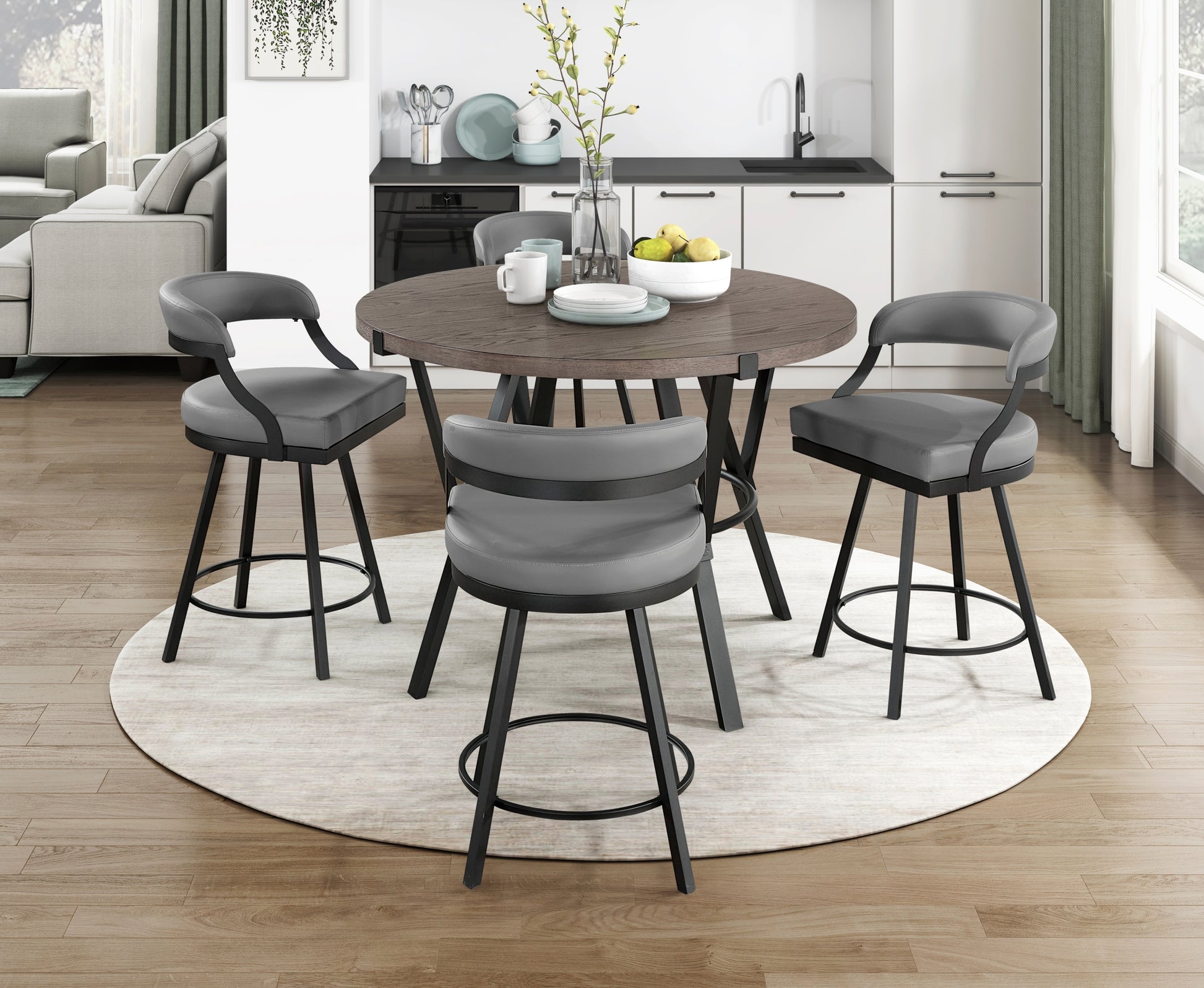 Brown Wood Finish Round Counter Height Table 1Pc Black Metal Frame Rustic Style Dining Kitchen Furniture Black Brown Dining Room Rustic Round Metal