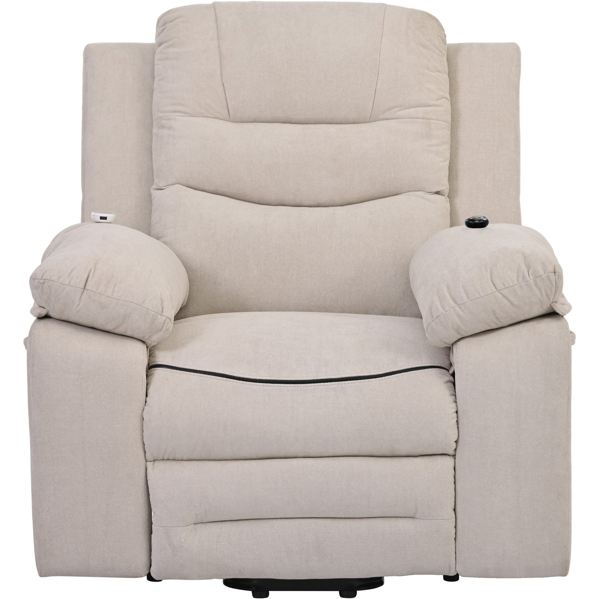 Massage Recliner,Power Lift Chair For Elderly With Adjustable Massage And Heating Function,Recliner Chair With Infinite Position And Side Pocket For Living Room ,Beige Beige Foam Linen