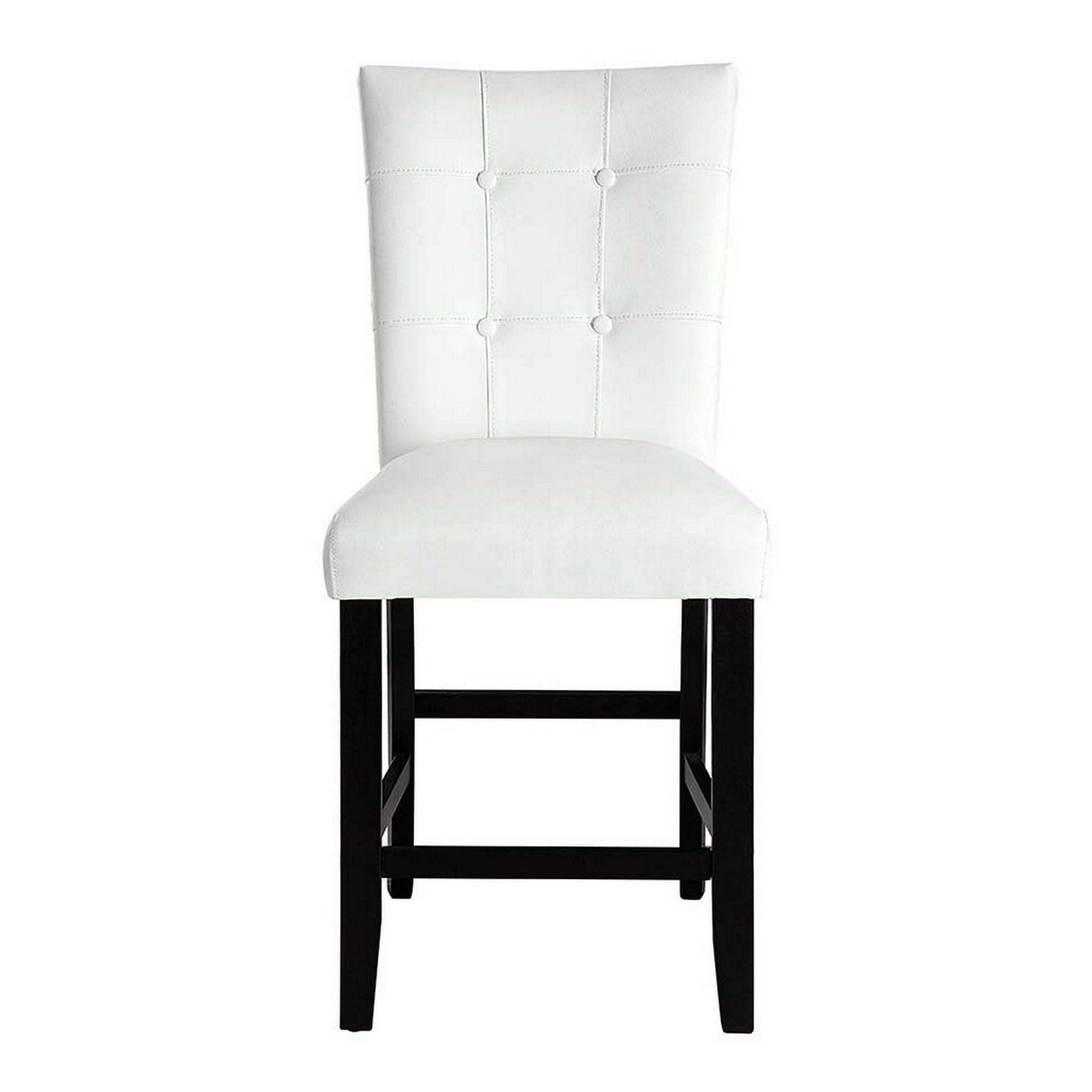 Nok 25 Inch Counter Chair, Set Of 2, Button Tufted Back, White, Black White Wood