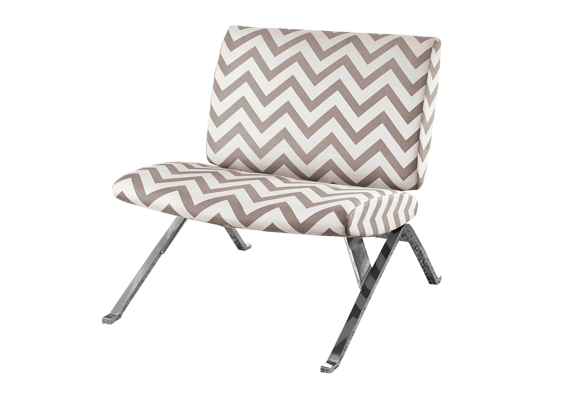 Accent Chair, Armless, Fabric, Living Room, Bedroom, Brown Fabric, Chrome Metal, Contemporary, Modern Taupe Foam Particle Board