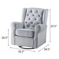 Grey Swivel Chair With Glider Grey Gray Primary Living Space Transitional Pine Wood Fabric