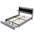 Queen Size Upholstery Platform Bed With Storage Headboard, Led, Usb Charging And 2 Drawers, Gray Queen Gray Upholstered