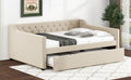 Full Size Upholstered Tufted Daybed With Twin Size Trundle, Beige Beige Upholstered