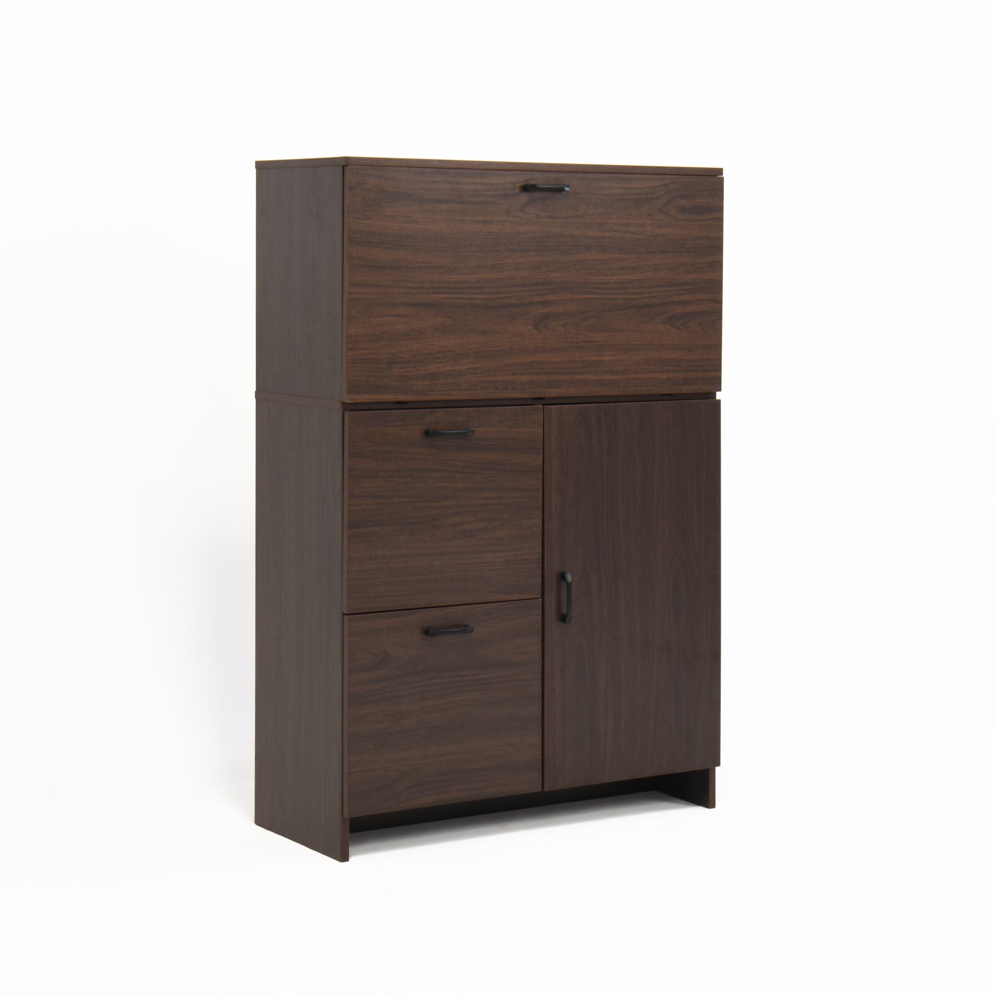 Desk Cabinet, With Storage Drawer & Shelves, Fold Up Desktop, Ideal For Home, Office, Dormitory, Small Spaces W31.49"Xd13.78"Xh47.2" Walnut Particle Board