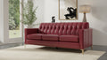 Mid Century Tufted Leather Sofa Red Leather 3 Seat