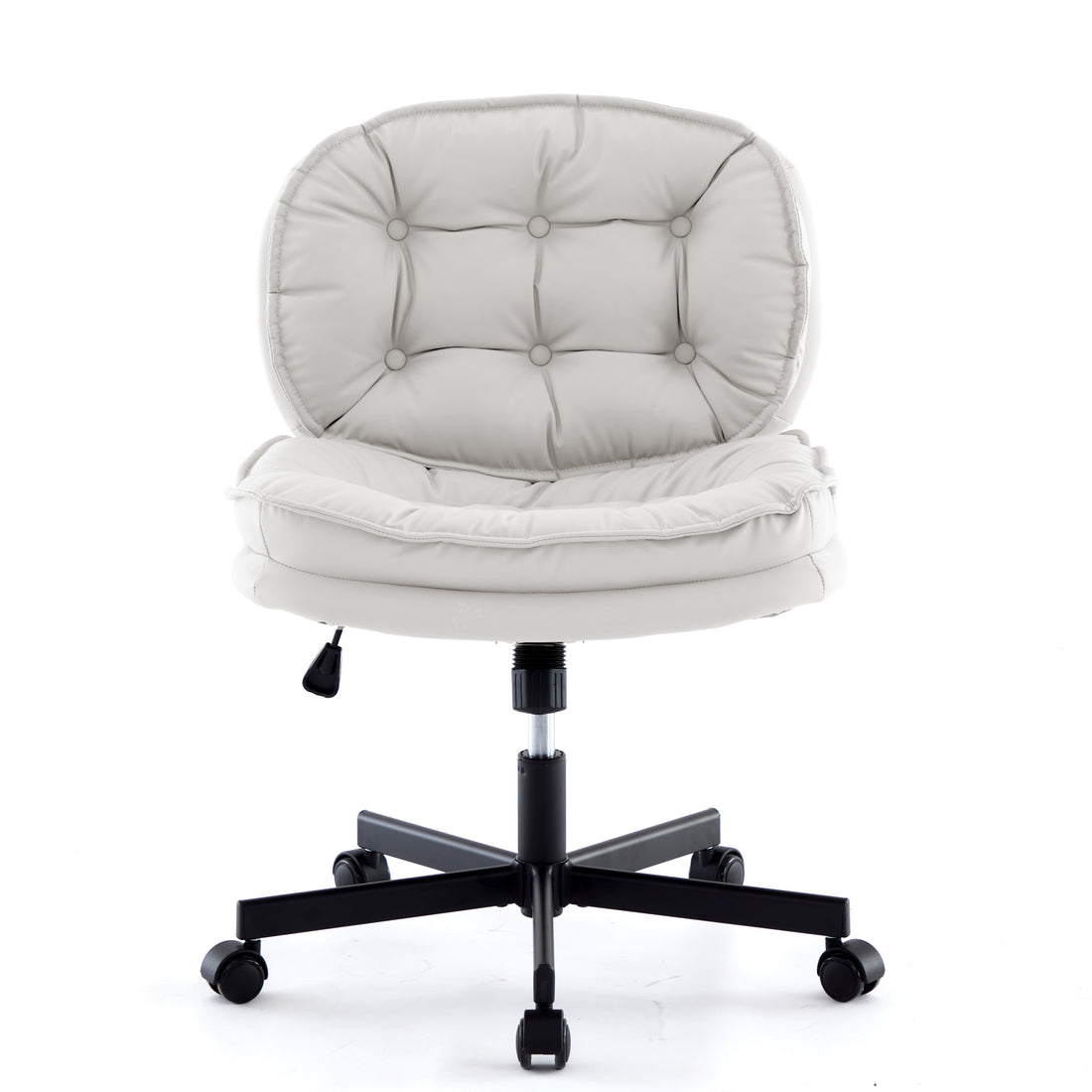 Armless Office Desk Chair With Wheels: Pu Leather Cross Legged Wide Chair,Comfortable Adjustable Swivel Computer Task Chairs For Home,Office,Make Up,Small Space,Bed Room Creamy White Antique Fiber Foam And Polyester Fiber Pad Pvc