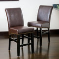 Upholstered Counter Stool With Solid Wood Frame Set Of 2 Brown Set Of 2 Leather