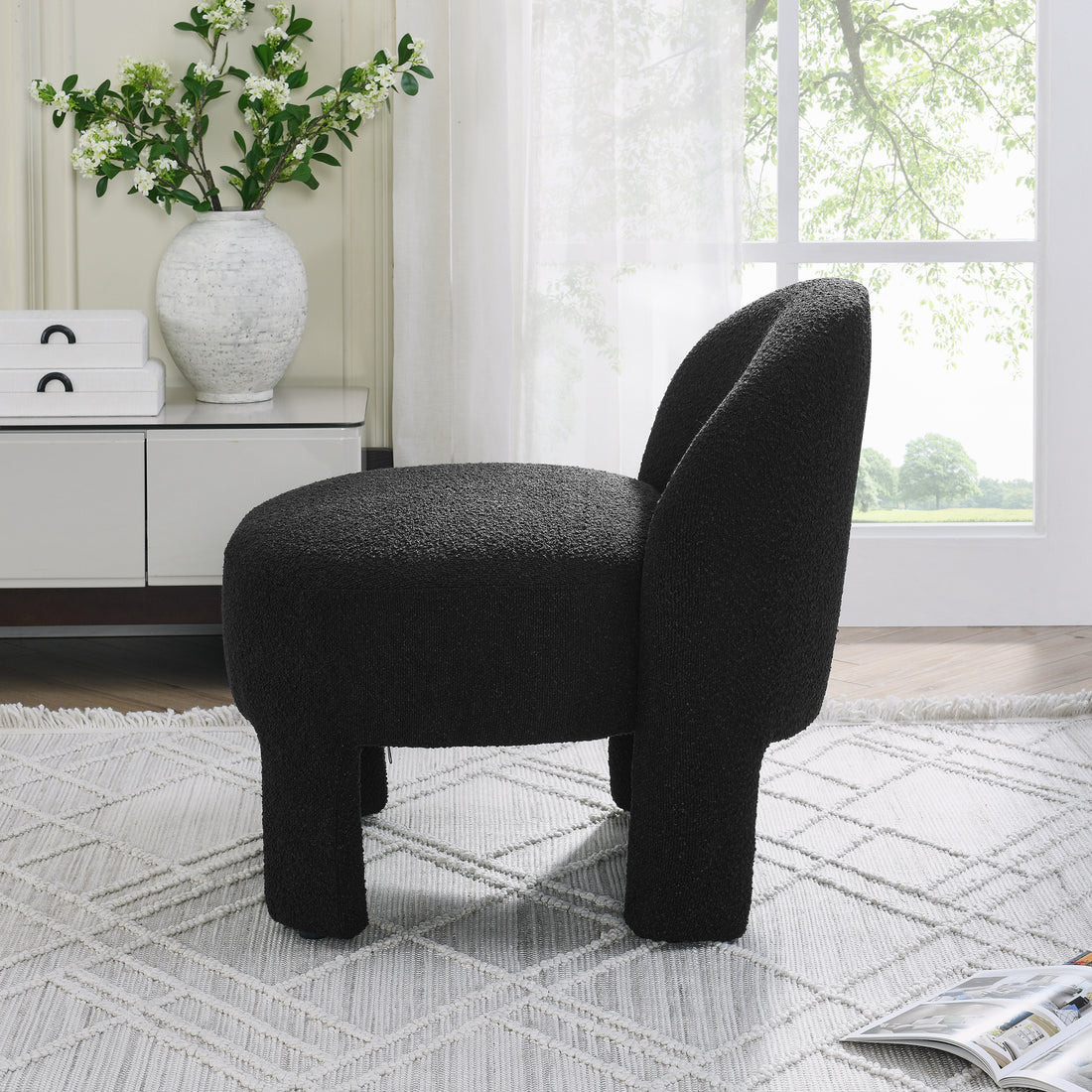 Hoop Gauze Lounge Chair With Soft Cushion And Backrest, Need To Be Assembled, Suitable For Living Room Bedroom Dining Room Black 24.5"*28.75"*28.75" Black Foam