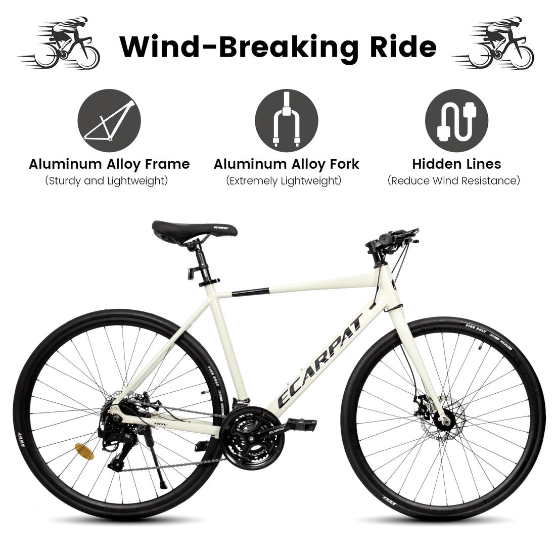 A28320 700C Ecarpat Road Bike, 24 Speed L Twoo Disc Brakes, Light Weight Aluminum Frame ,Racing Bike City Commuting Road Bicycle For Men Women Cream Aluminium