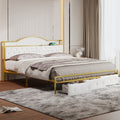 Metal Platform Bed With 3 Drawers, Storage Headboard, King, Gold King Gold White Fabric Metal