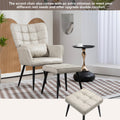 Pu Leather Accent Chair, Upholstered High Backrest Arm Chair With Solid Metal Legs, Tufted Button Design Reading Chair, Sofa Chair For Bedroom, Living Room, Office, Beige Beige Bedroom Casual Foam Pu Leather