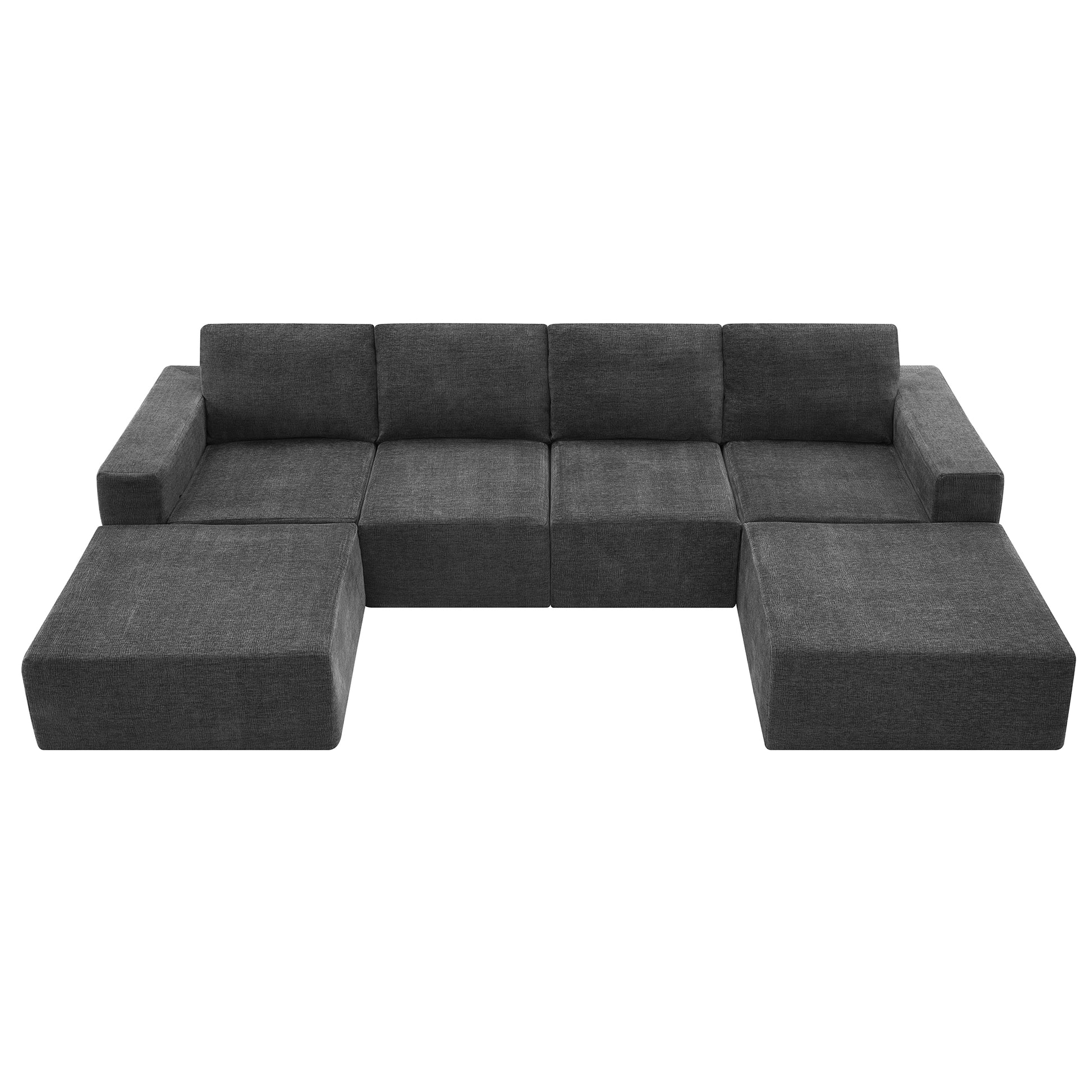 110*72" Modular U Shaped Sectional Sofa,Luxury Chenille Floor Couch Set,Upholstered Indoor Furniture,Foam Filled Sleeper Sofa Bed For Living Room,Bedroom,Free Combination,3 Colors Dark Gray Polyester 6 Seat