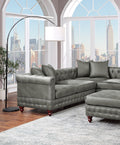 Slate Grey 4Pc Sectional Set 3X Reversible Loveseat Chaise And 1X Ottoman Tufted Couch Pillows Light Slate Grey Faux Leather Wood Primary Living Space Tight Back Contemporary,Luxury,Traditional