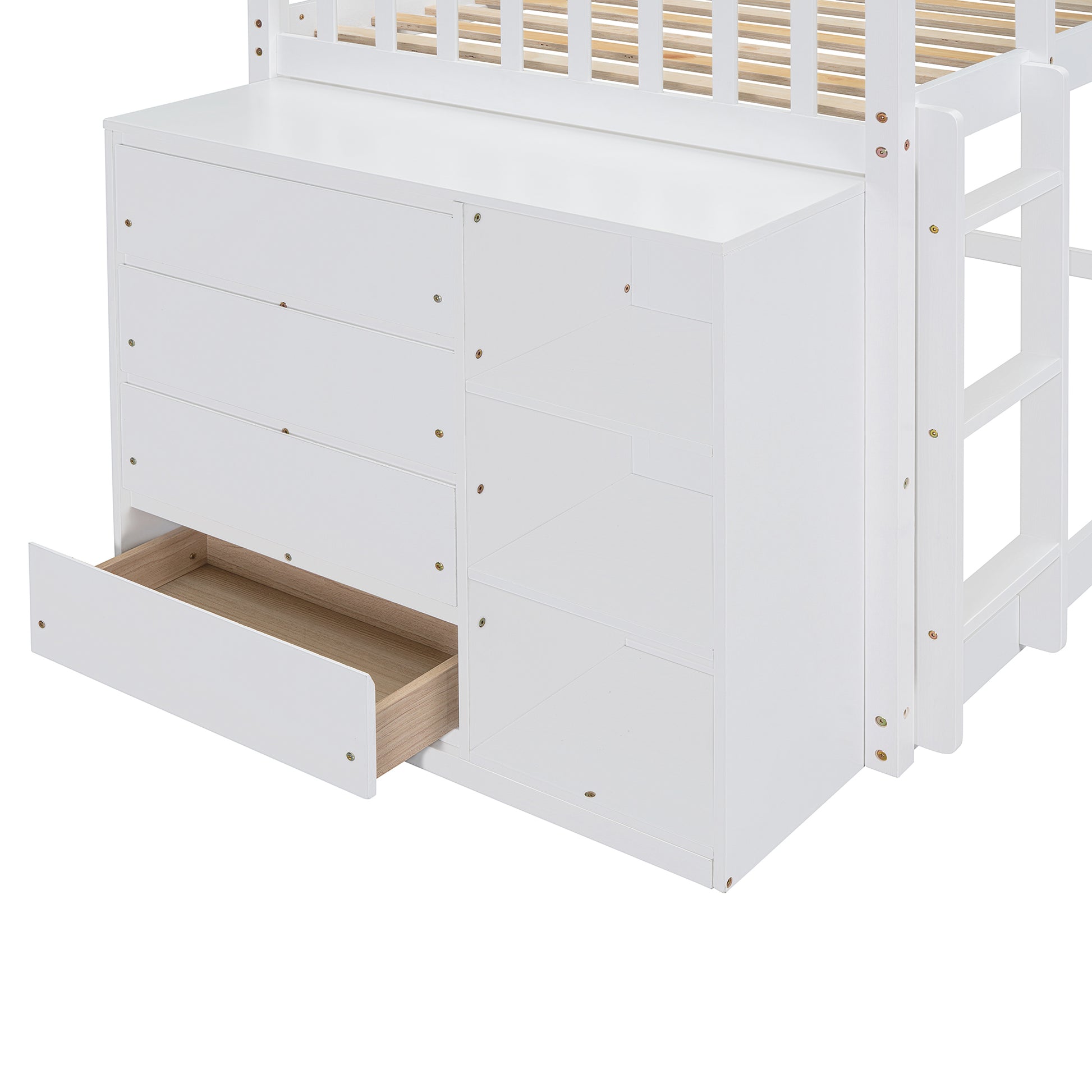 Twin Over Twin Bunk Bed With 4 Drawers And 3 Shelves White Twin White Solid Wood