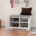 Shoe Storage Bench With Padded Seat Cushion, Entryway Bench With 2 Barn Doors White White Mdf