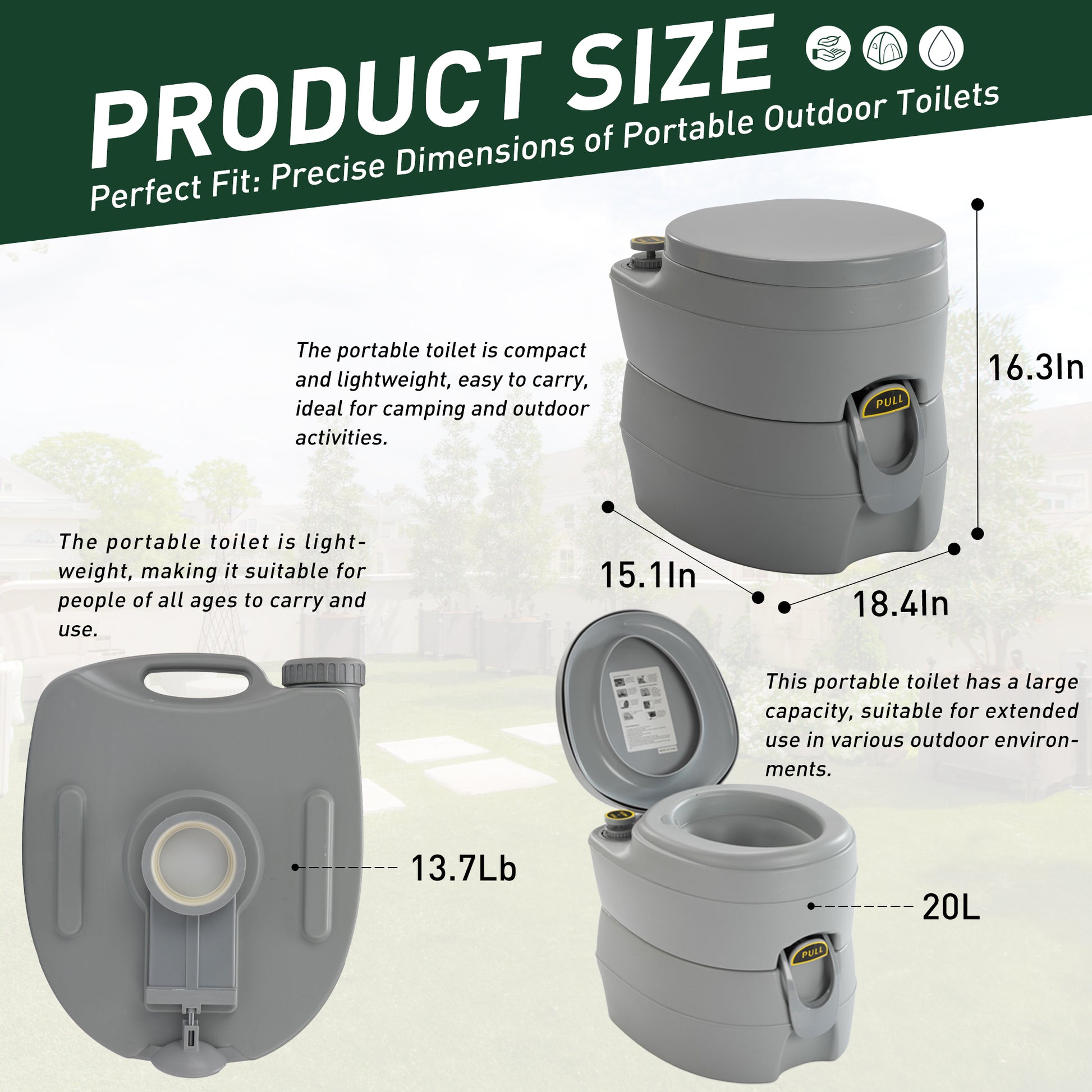 5.3 Gallons Portable Toilet Gray Hdpe