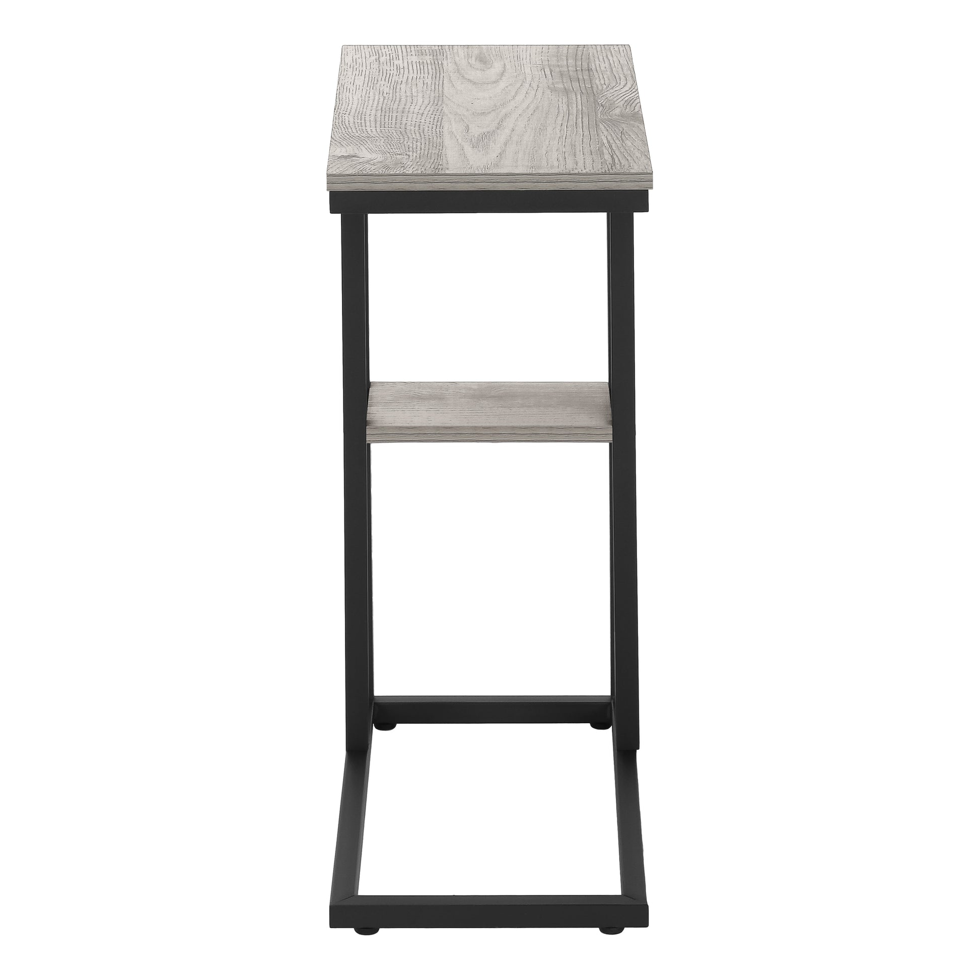 Accent Table, C Shaped, End, Side, Snack, Living Room, Bedroom, Grey Laminate, Black Metal, Contemporary, Modern Grey Particle Board