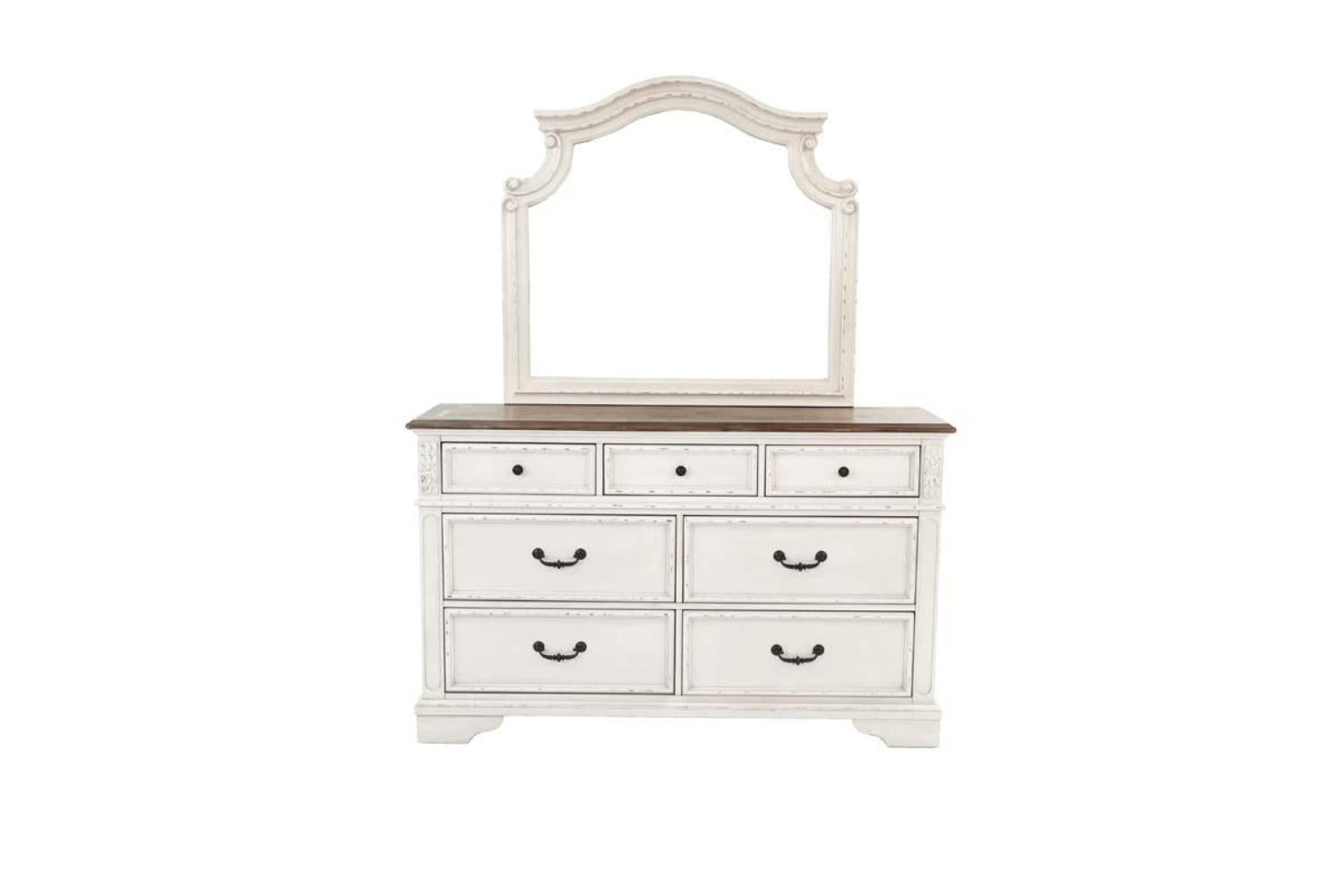 Antique White Wooden 1Pc Dresser Only Bedroom Formal Antique Walnut Top Storage 7 Drawers Dresser Table No Mirror Antique White Bedroom Classic,Contemporary,Transitional Rubberwood Particle Board