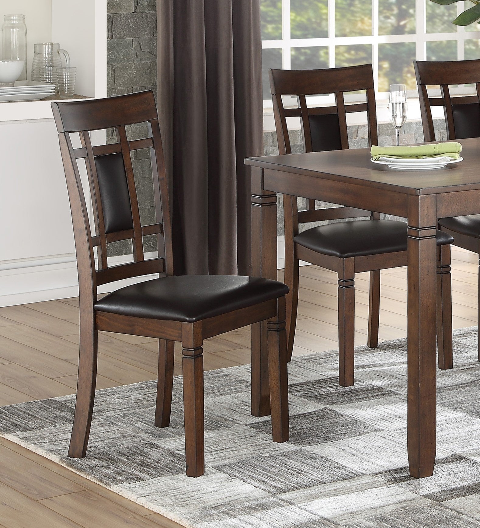 Classic Cherry Finish 6Pc Dinng Set Table Bench 4X Chairs Faux Leather Upholstery Kitchen Dining Furniture Wood Wood Cherry Seats 6 Wood Dining Room 60 Inches Bench Seating Classic,Transitional 4 Leg Rectangular Dining Table With Chair And Bench Wood