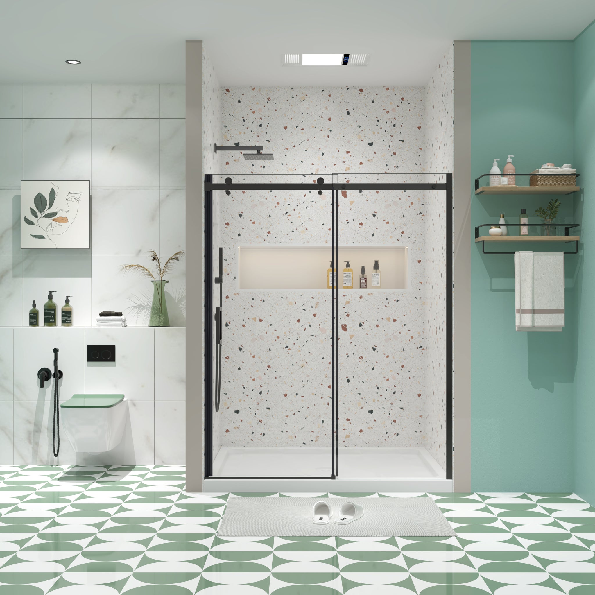 Glass Shower Door, Sliding Door, With 5 16" Tempered Glass And Matted Black Finish 5474 Matte Black Bathroom Aluminium Alloy