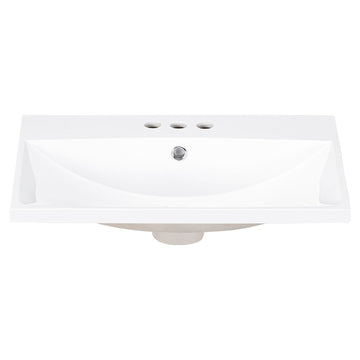 24" Single Bathroom Basin Sink, Vanity Top Only, 3 Faucet Holes, Resin White Bathroom Resin