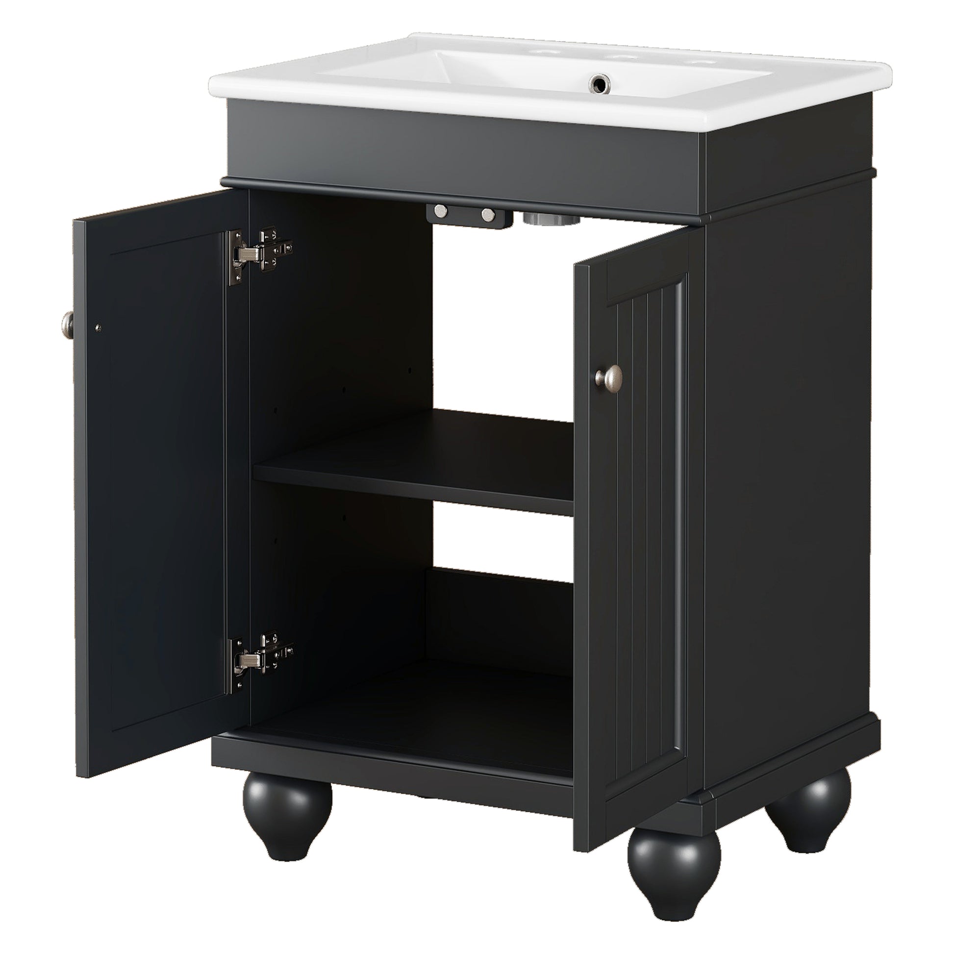 24" Black Modern Sleek Bathroom Vanity Elegant Ceramic Sink With Solid Wood Frame, Adjustable Shelf Black Solid Wood Mdf