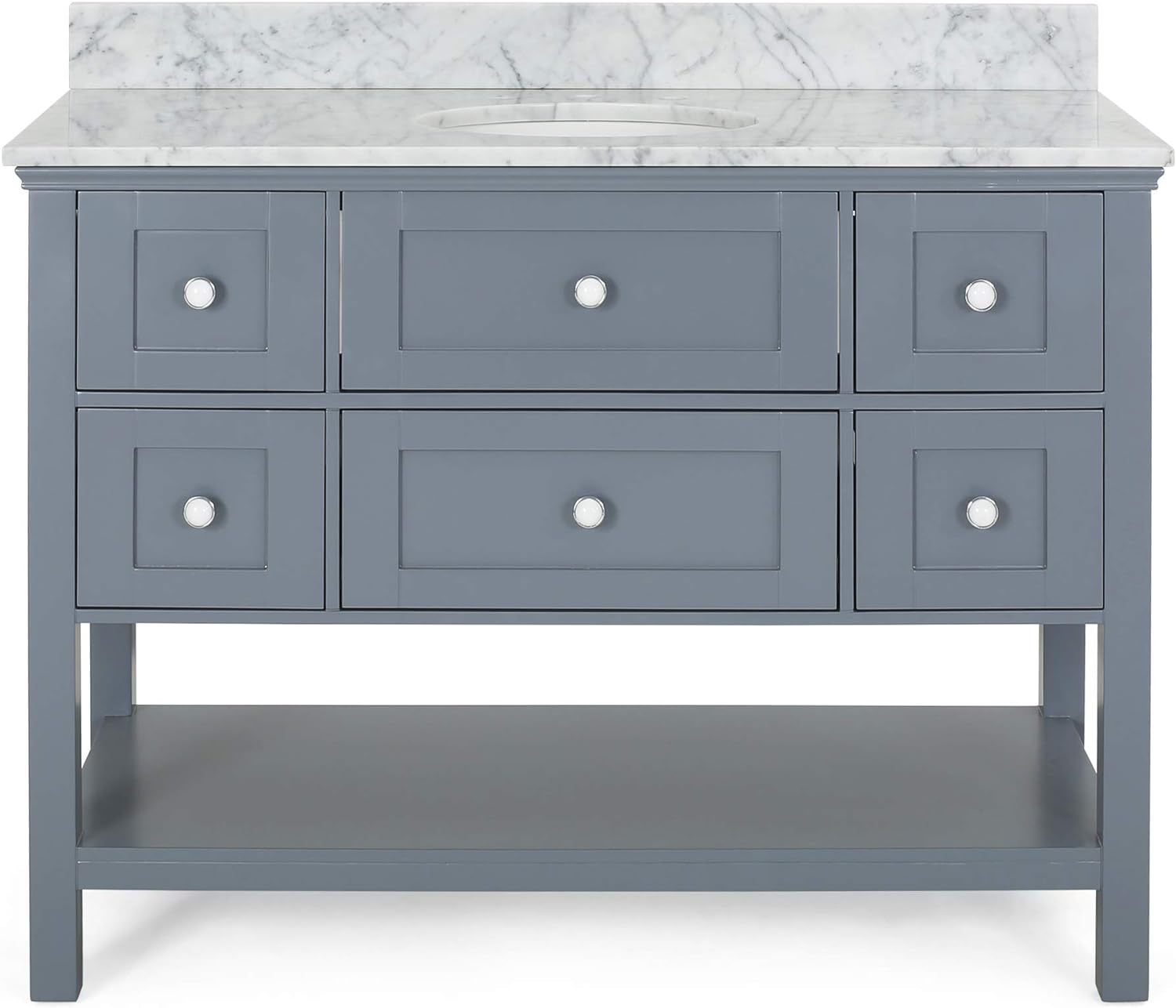 49'' Bathroom Vanity With Marble Top & Ceramic Sink, Open Shelf, 5 Drawers, Gray Same As N759S999002G Grey Plywood