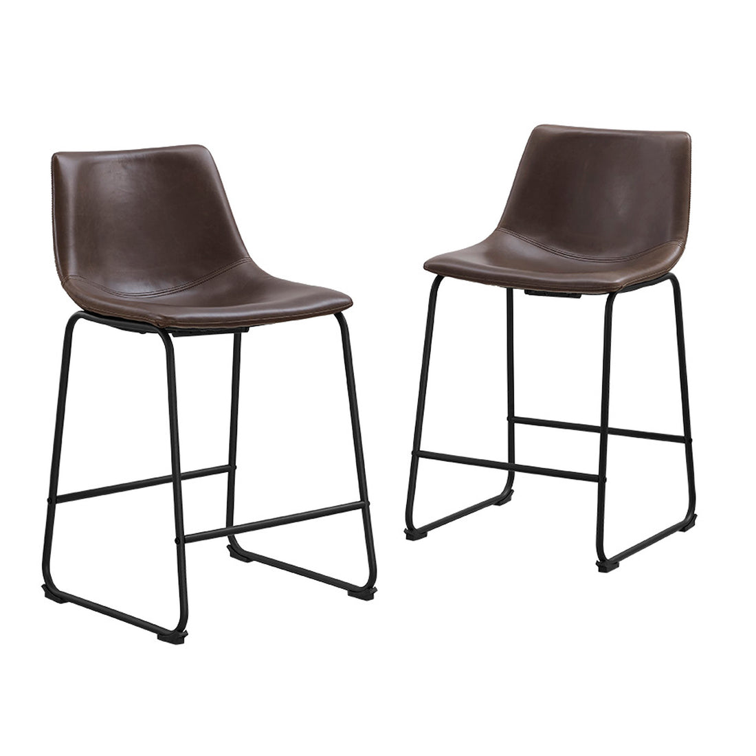 Industrial Faux Leather Counter Stools, Set Of 2 Brown Brown Polyurethane Foam Pu Leather