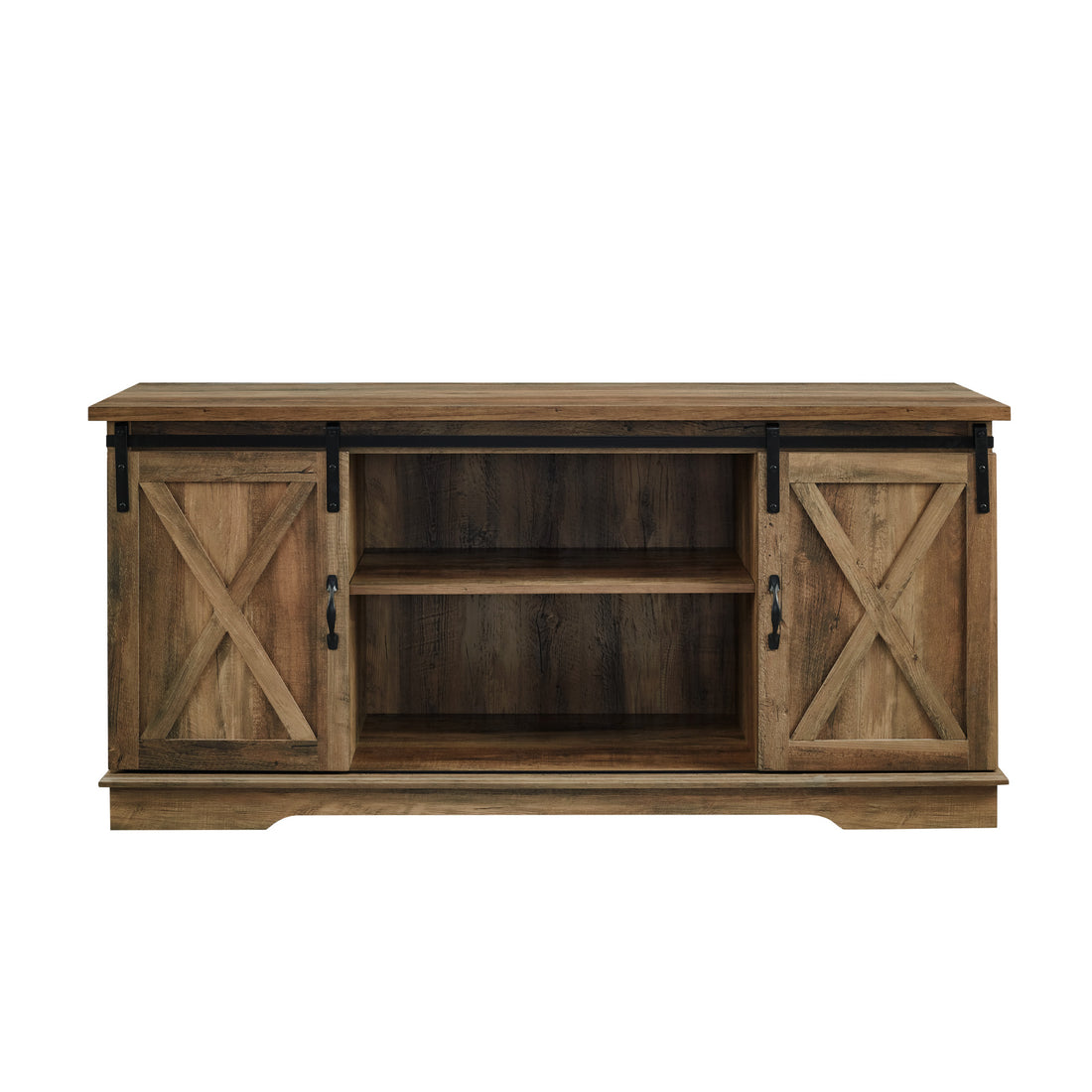 Farmhouse Sliding X Barn Door 58" Tv Stand For 65" Tvs Rustic Oak Oak Mdf