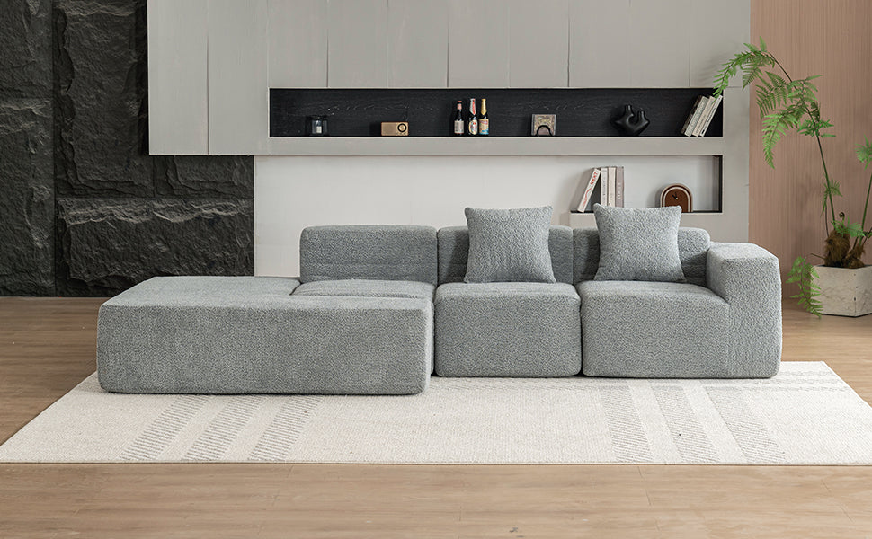 116.5" Sectional Sofa Full Compressed Sofa Couch Free Combined Sofa For Living Room, Grey Grey Foam Polyester 4 Seat