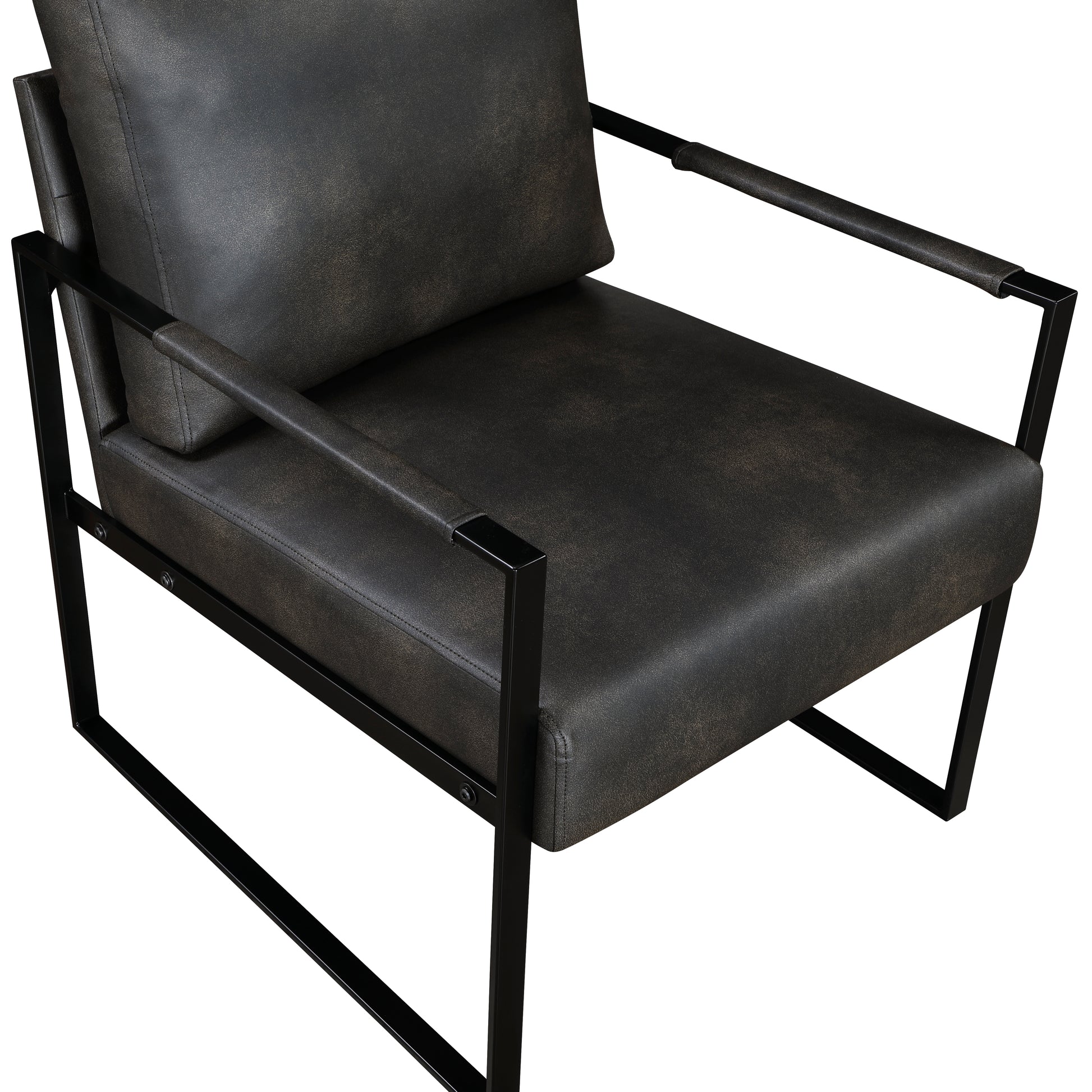 Modern Accent Chair Cushioned Seat Dark Gray Faux Leather Upholstery Black Metal Frame 1Pc Style Comfort Durability Elegance Look Dark Gray Primary Living Space Industrial,Mid Century Modern,Modern