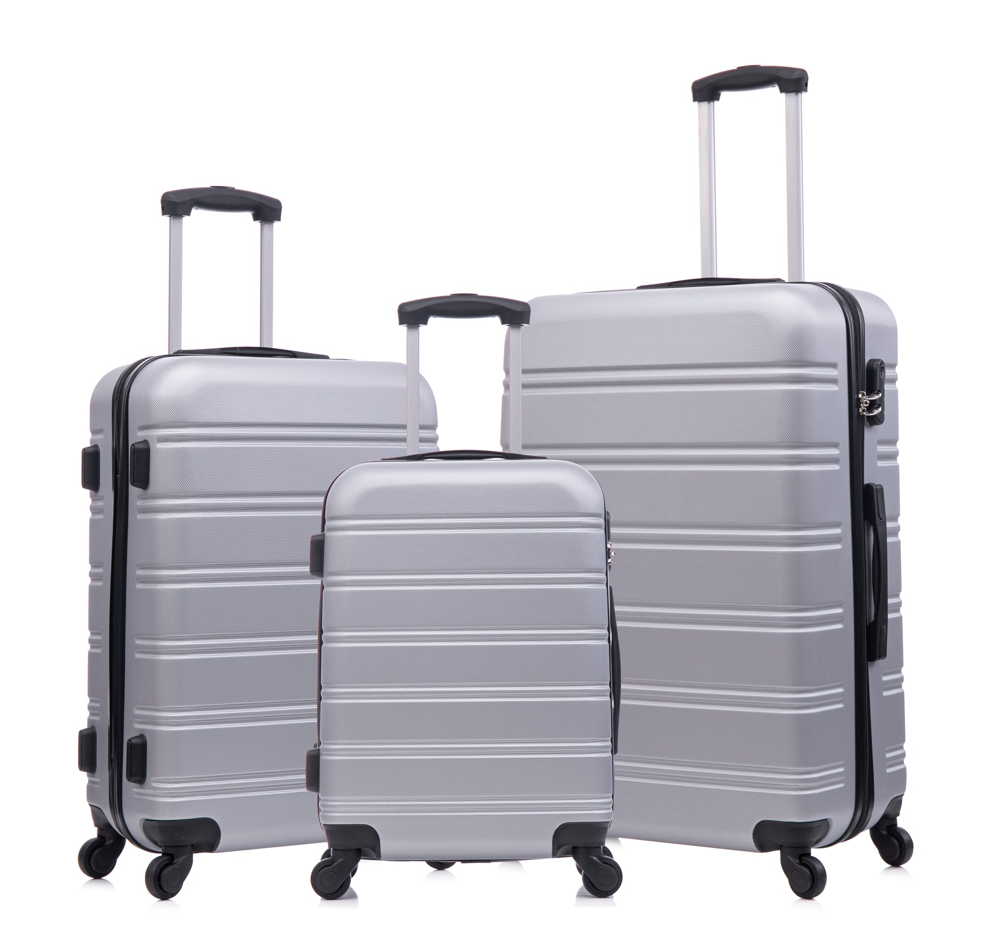 Luggage Universal Wheel Hard Shell Lightweight Password Lock Family Set Silver Gray, 3 Piece Set 20 Inches 24 Inches 28 Inches Silver Grey Abs