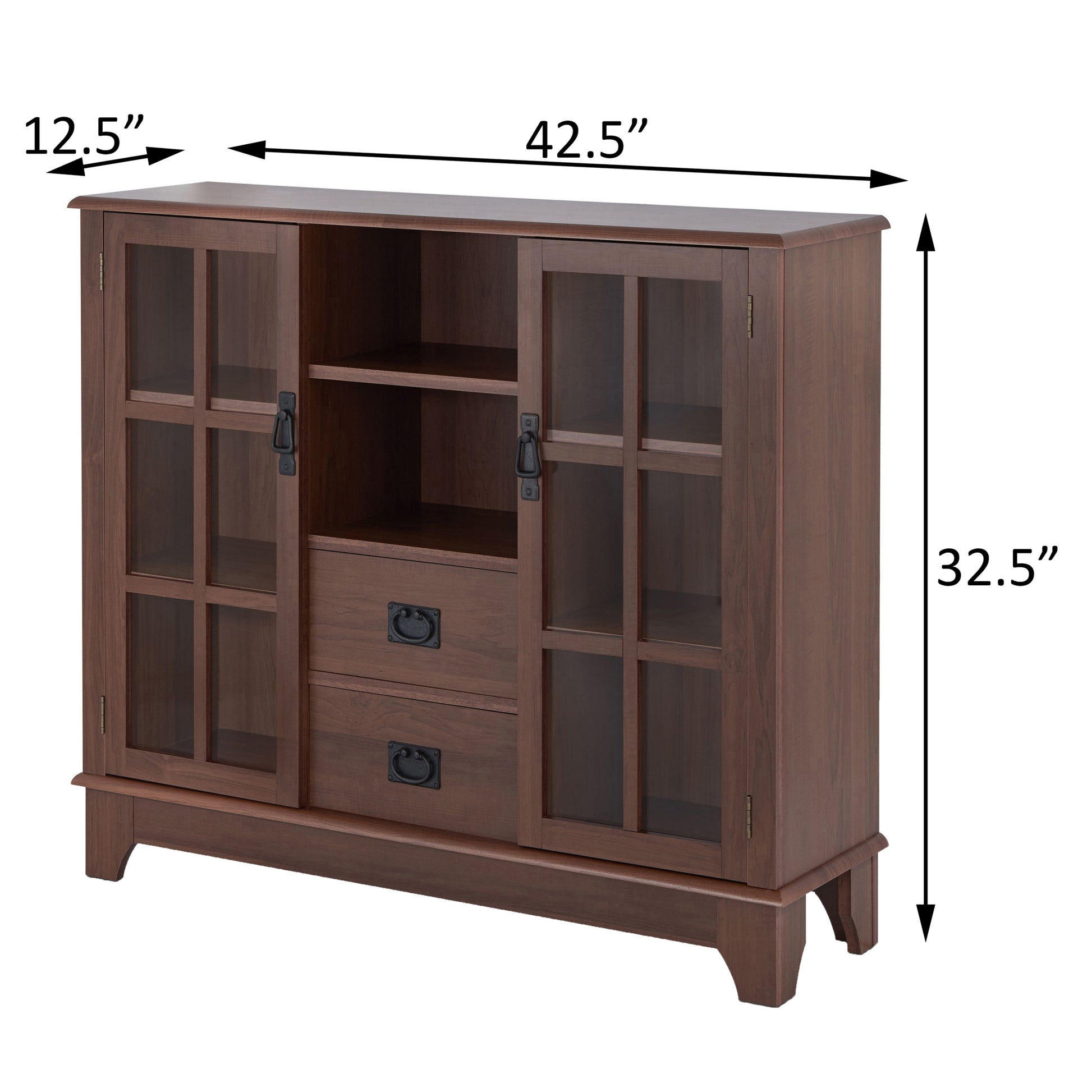 Walnut 2 Door Server With 2 Drawer Walnut Dining Room Open Storage Wood Glass