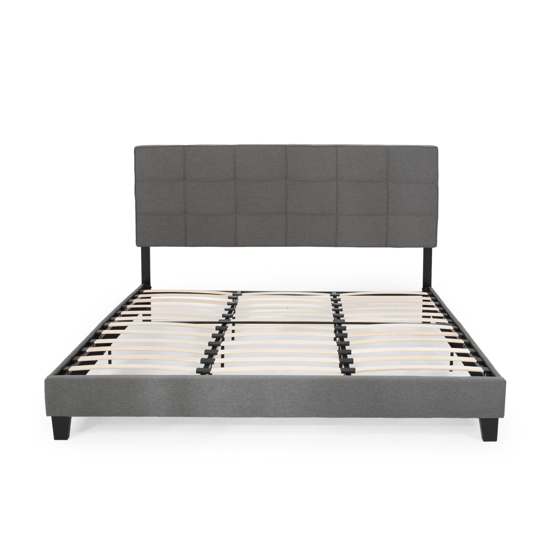 King Size Upholstered Platform Bed Frame With Contemporary Tufted Waffle Stitching, Easy Assembly, Charcoal Grey King Charcoal Grey Fabric