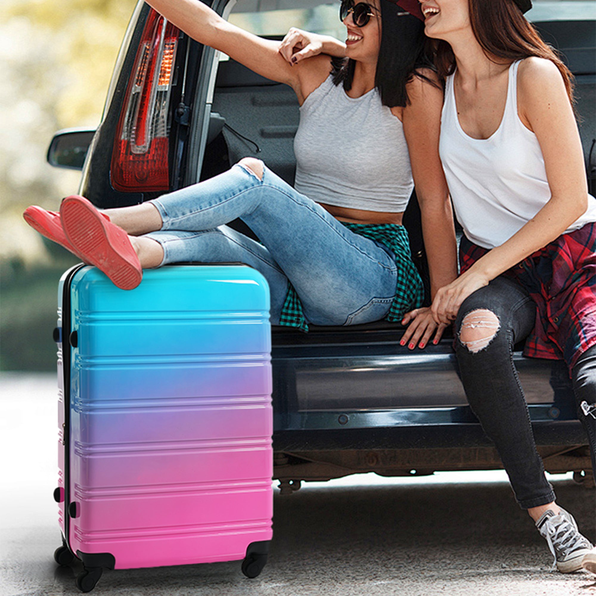 Hardshell Luggage Sets 3 Piece Gradient Color Expandable Suitcase With