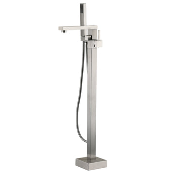 Freestanding Bathtub Faucet With Hand Shower Brushed Nickel Metal
