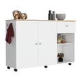 Kitchen Island Cart, Six Carter, One Drawer, Double Door Cabinet, Two External Shelves, Four Interior Shelves, White Pine Multicolor Solid Wood Mdf Engineered Wood