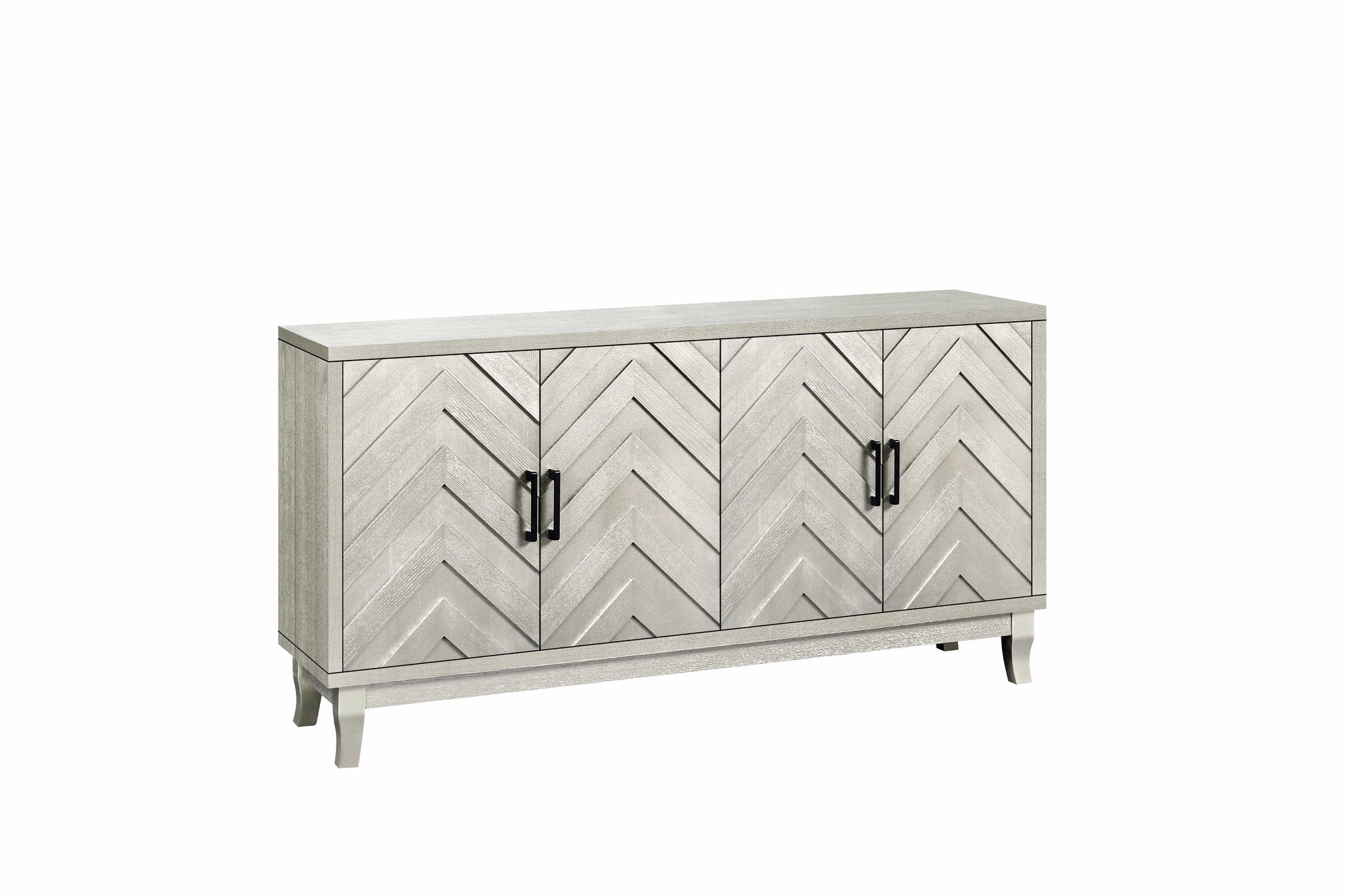 Stronger Vintage Style Buffet Cabinet, Lacquered Accent Storage 4 Door Wooden Cabinets,Thickened Sideboard Storage Cabinet For Entryway, Living Room Accent Chests 1 2 Shelves Champagne,Silver