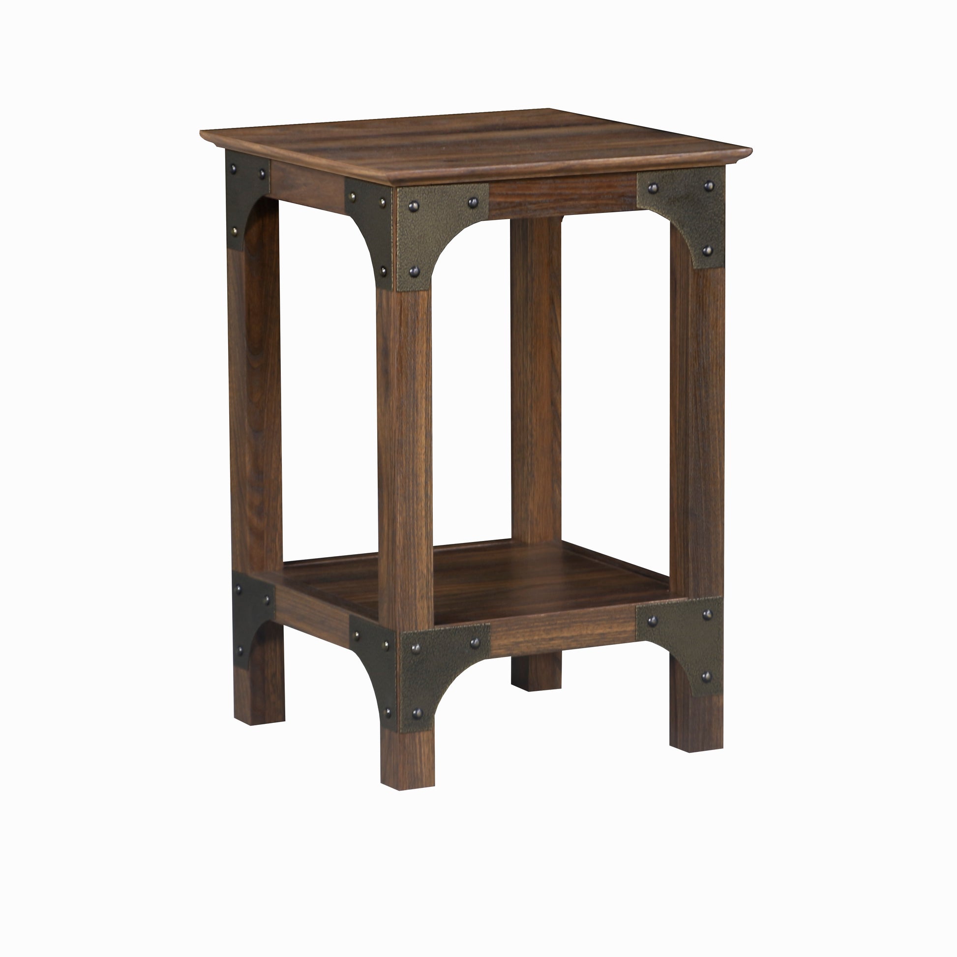 End Table "Versatile Walnut End Table Modern Industrial Nightstand, Living Room Accent Side Table With Sturdy Metal Frame" Walnut Solid Wood