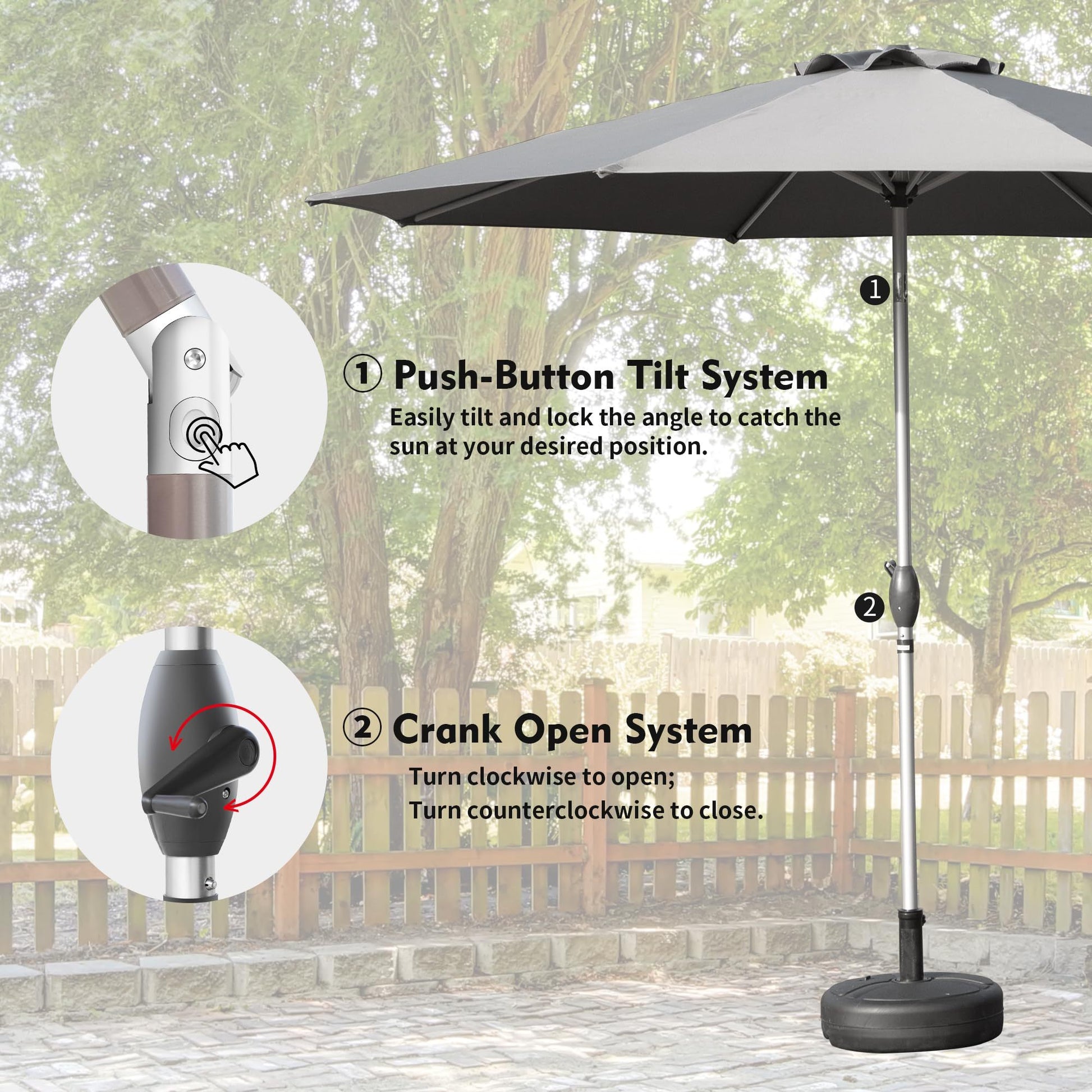 10Ft Patio Umbrella, Outdoor Table Umbrella With Push Button Tilt And Crank, Uv Protection Waterproof Market Sun Umbrella With 8 Sturdy Ribs For 10Ft Patio Umbrella, Outdoor Table Umbrella With Push Button Tilt And Crank, Uv Protection Waterproof Market Sun Umbrella With 8 Sturdy Ribs For
