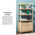 Transitional Wide Reeded Bookshelf With Drawers On Bottom Oak Oak Mdf Mdf